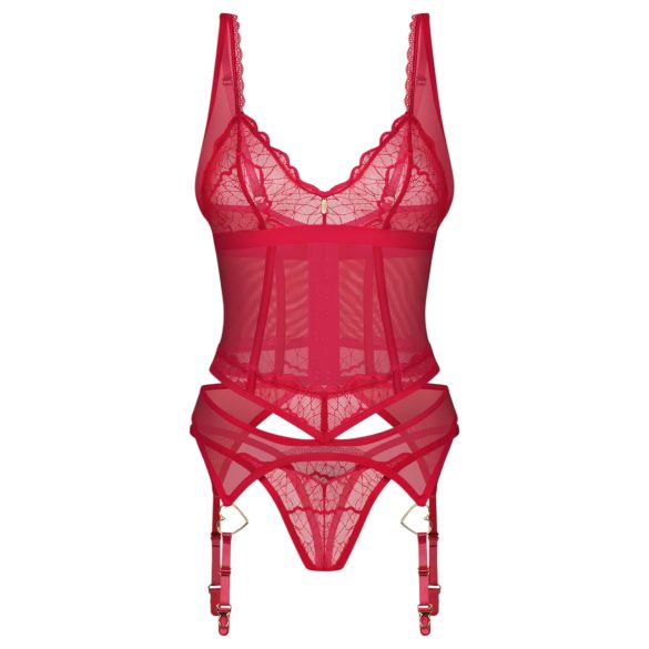 Obsessive Cupide Desir - Transparenter Spitzen-Set (Rot)