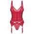 Obsessive Cupide Desir - Transparenter Spitzen-Set (Rot) - L/XL