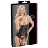 Cottelli - Korsett mit Strumpfhaltern und offenem String-Set (schwarz)