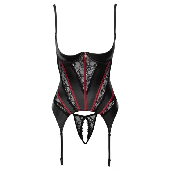 Cottelli - Korsett mit Strumpfhaltern und offenem String-Set (schwarz)