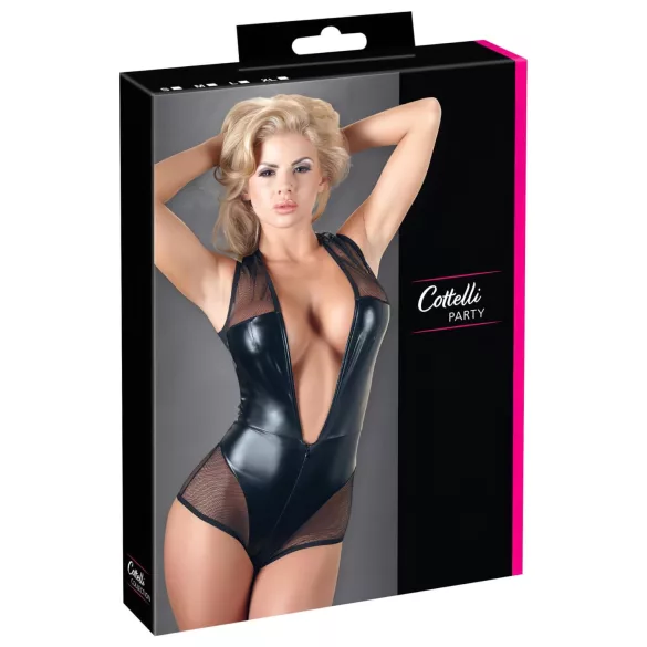 Cottelli - Glänzender Netz-Body (schwarz) - L
