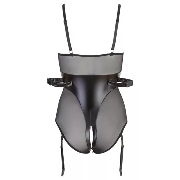 Cottelli Bondage - glänzender Body mit Handschellen (schwarz) - L