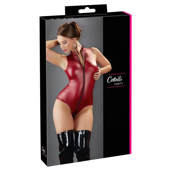 Cottelli Party - Glänzender Reißverschluss-Body, ärmellos (Rot) - L