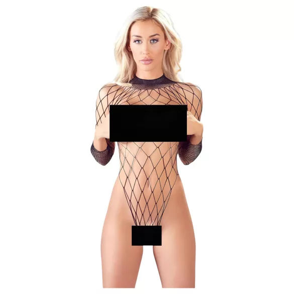 NO:XQSE - langärmliger, schwarzer Netz-Body aus Mesh (S-L)