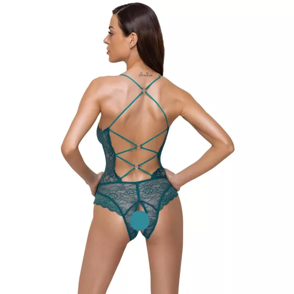 Cottelli - Schnür-Body aus Spitze, offen (grün) - L