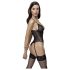 Cottelli - Strumpfhalter, Spitzen-Body mit offenem Design (schwarz)