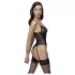 Cottelli - Strumpfhalter, Spitzen-Body mit offenem Design (schwarz)