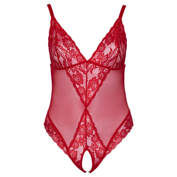 Cottelli Curves - Transparenter Spitzen-Body (Rot) - 2XL