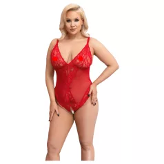 Cottelli Curves - transparenter Spitzenbody (rot) - 3XL