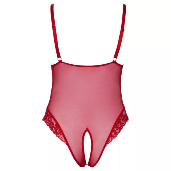 Cottelli Curves - Transparenter Spitzen-Body (Rot) - 3XL