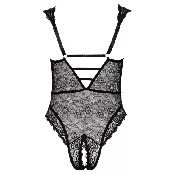 Cottelli Curves Plus Size - transparenter gemusterter Body (schwarz) - 90D/XL