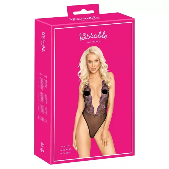 Küssbar - Body mit pinker Stickerei (schwarz)