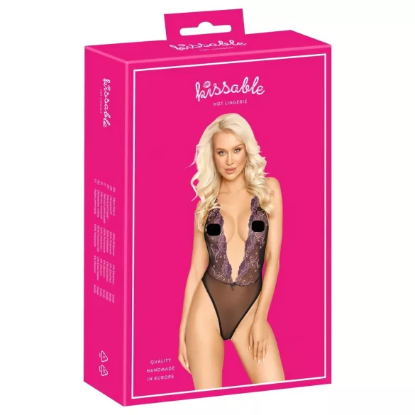Küssbar - Body mit pinker Stickerei (schwarz)