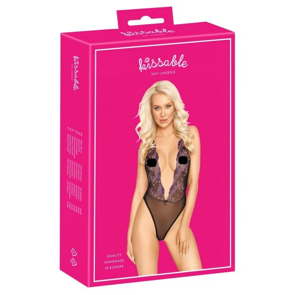 Küssbar - Body mit pinker Stickerei (schwarz) - L/XL
