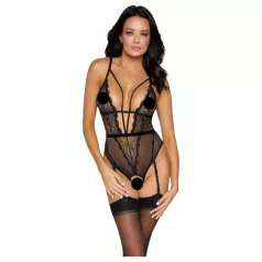   Cottelli - Offener, riemchen Body mit Strumpfhalter (schwarz)