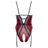 Abierta Fina - Offener Body mit Strumpfhalter (Schwarz-Rot) - M