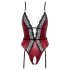 Abierta Fina - Offener Body mit Strumpfhalter (Schwarz-Rot) - L