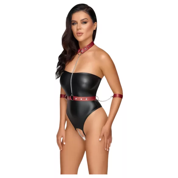 Cottelli Bondage - Glänzender Body und Handfesseln (schwarz)