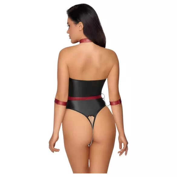 Cottelli Bondage - Glänzender Body und Handfesseln (schwarz)
