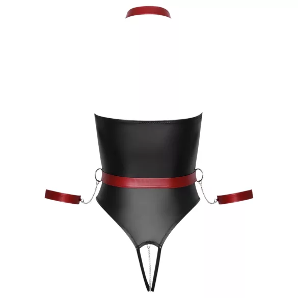 Cottelli Bondage - Glänzender Body und Handfesseln (schwarz) - M