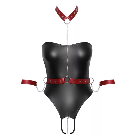 Cottelli Bondage - Glänzender Body und Handfesseln (schwarz) - L