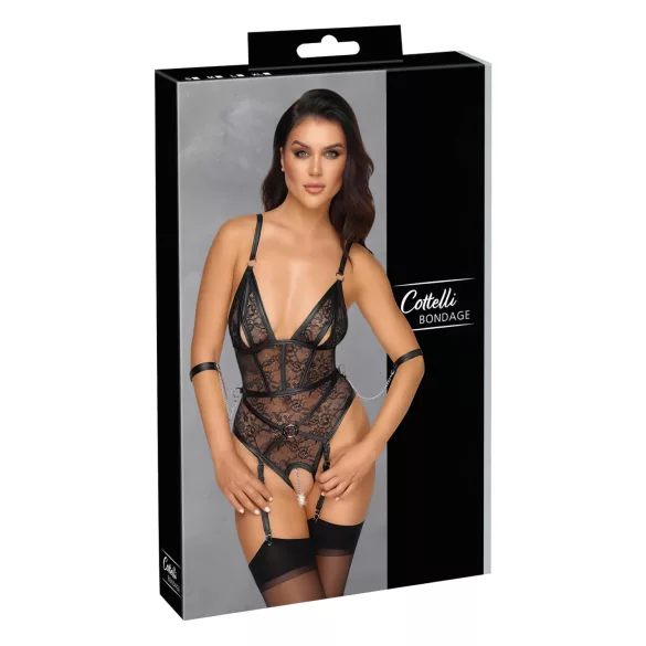 Cottelli Bondage - offener Body mit Fesseln (schwarz) - M