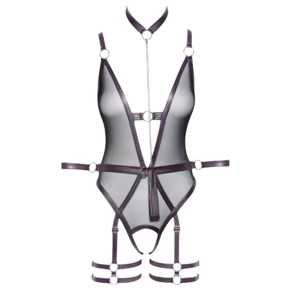 Cottelli Bondage - offener Body und Armfesseln (dunkellila) - L