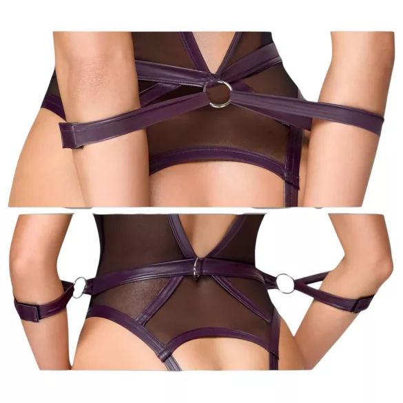 Cottelli Bondage - offener Body mit Armfesseln (schwarz) - XL