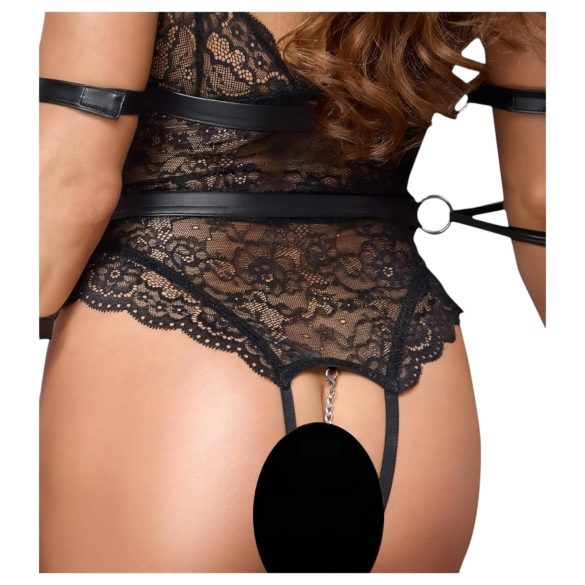 Cottelli Bondage - offener Spitzenbody (schwarz) - M