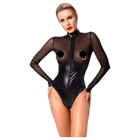 Noir - Glänzender Body mit transparentem Einsatz (Schwarz) - L