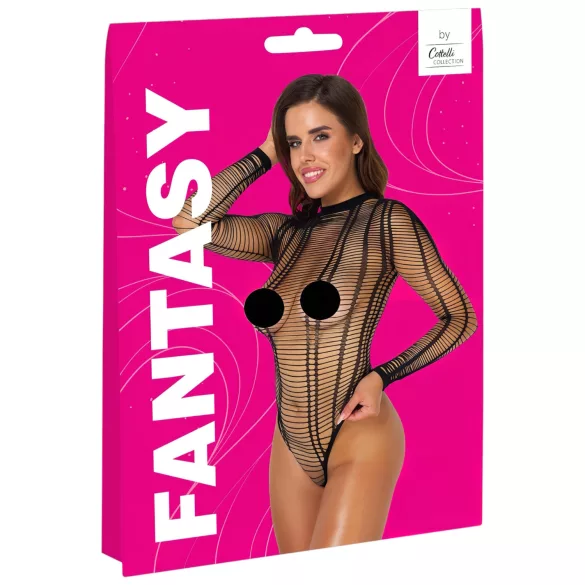 Cottelli - Schwarzer, gestreifter, offener Body (S-L)