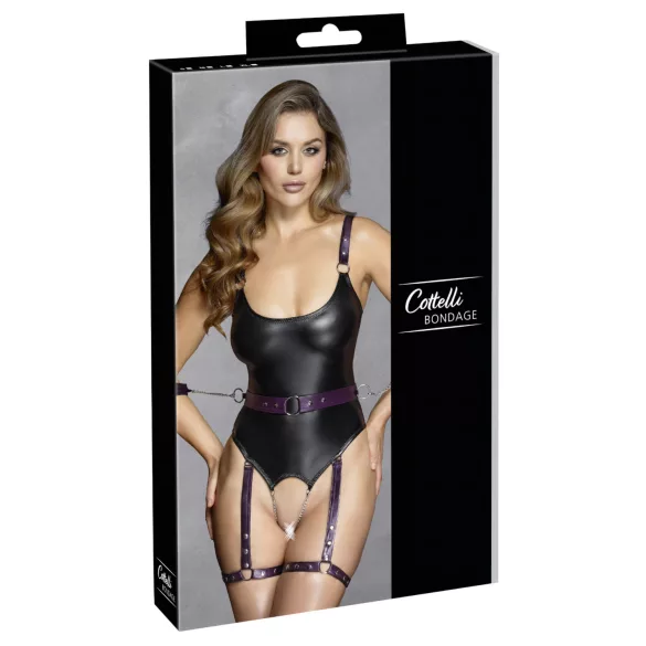 Cottelli - Offener Bondage-Body mit Handschellen (Schwarz) - L