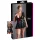 Cottelli Plus Size - Glänzendes Kleid mit rotem Korsett (schwarz) - XXL