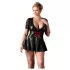 Cottelli Plus Size - Glänzendes Kleid mit rotem Korsett (schwarz) - XXL