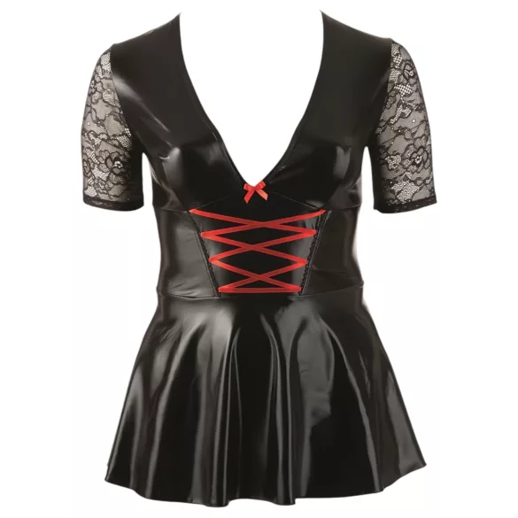 Cottelli Plus Size - Glänzendes Kleid mit rotem Korsett (schwarz) - XXL