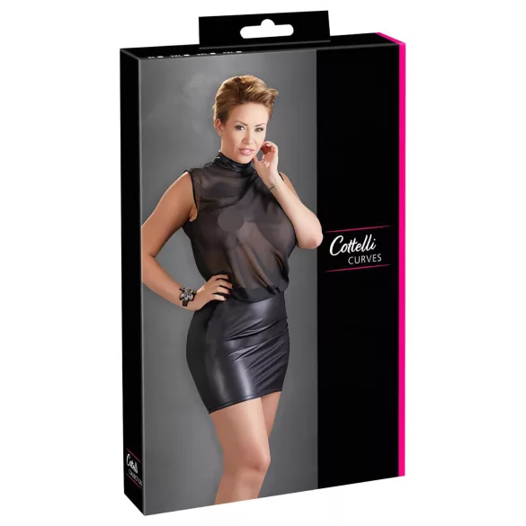 Cottelli Plus Size - Glänzendes Chiffon-Kleid (schwarz) - 4XL