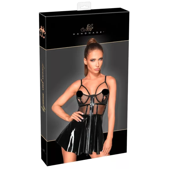 Noir - Lackkleid mit Netzdetail (Schwarz) - M