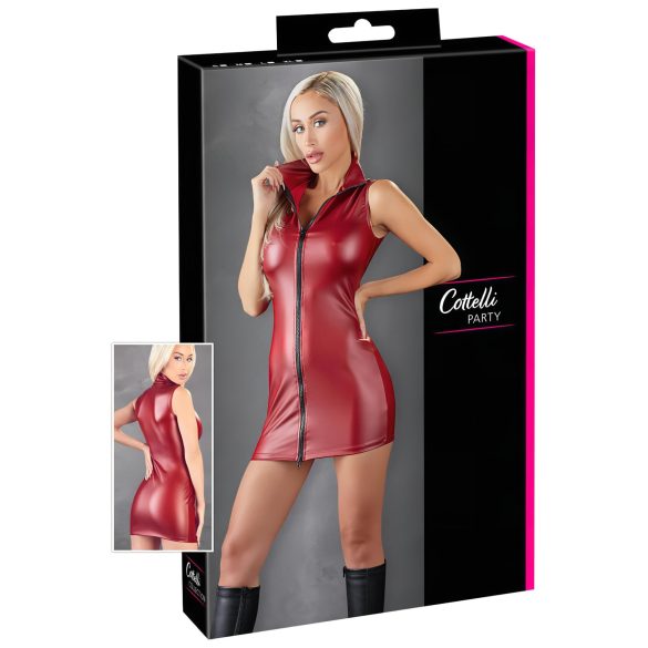 Cottelli Party - glänzendes ärmelloses Minikleid mit Reißverschluss (Rot) - XL