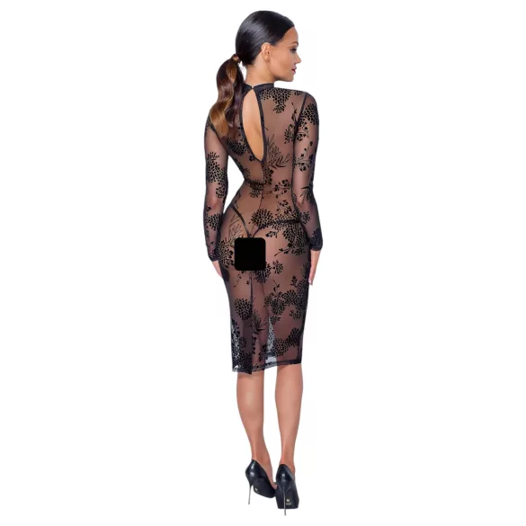 Noir - Transparenz & Blumen: Langarmkleid (Schwarz)