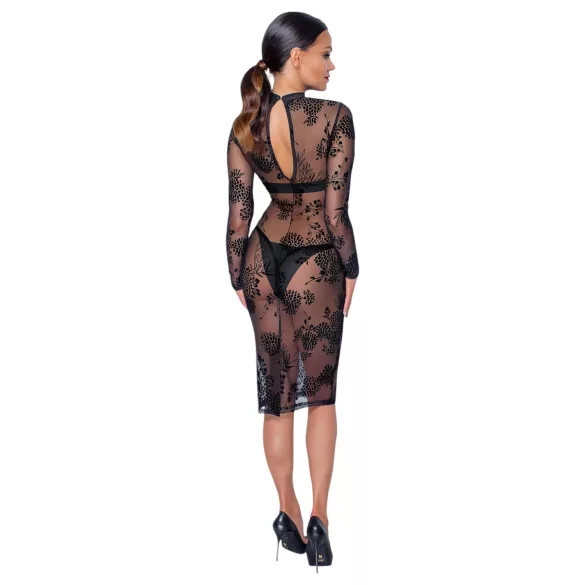 Noir - Transparenz & Blumen: Langarmkleid (Schwarz)