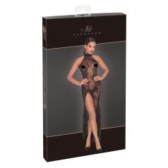   Noir - Transparente Blütenpracht, langes Kleid (schwarz) - M