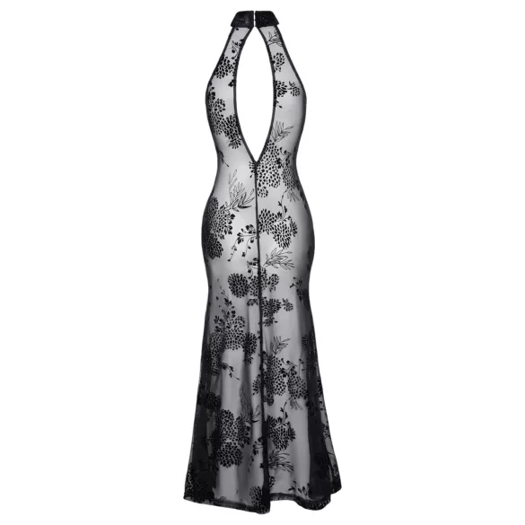 Noir - Transparente Blütenpracht, langes Kleid (schwarz) - M