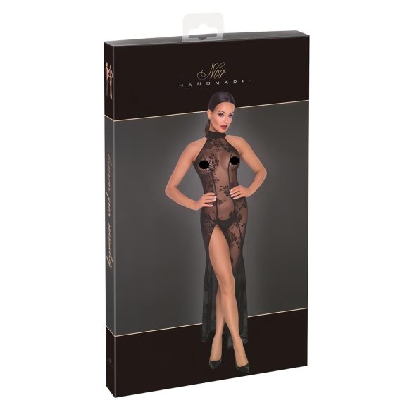 Noir - Transparente Blütenpracht, langes Kleid (schwarz) - L