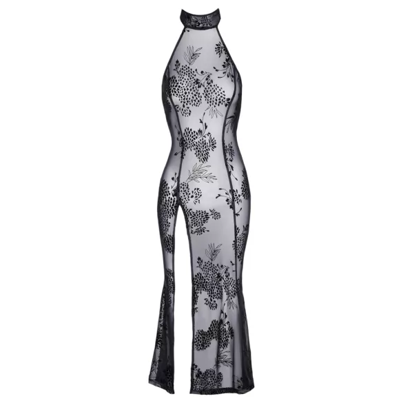 Noir - Transparente Blütenpracht, langes Kleid (schwarz) - L