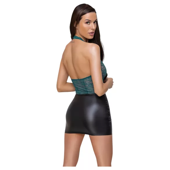 Cottelli - glänzendes Spitzenkleid mit Schnürung (schwarz-grün)