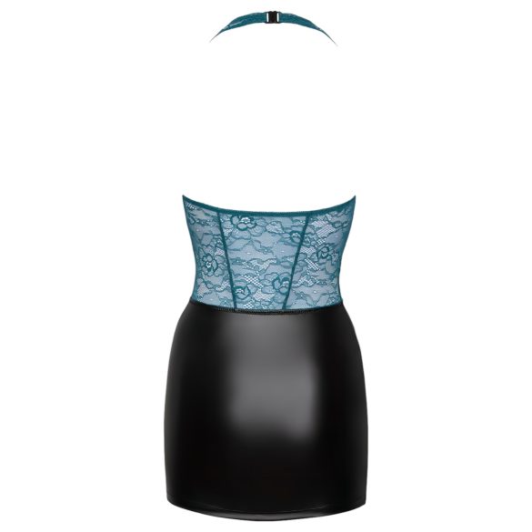 Cottelli - Schnürkleid mit Spitze, glänzend (schwarz-grün)