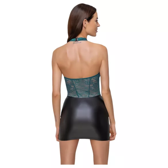 Cottelli - glänzendes Spitzenkleid mit Schnürung (schwarz-grün) - L