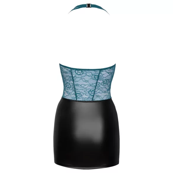 Cottelli - glänzendes Spitzenkleid mit Schnürung (schwarz-grün) - XL