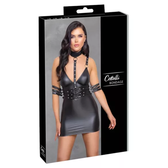 Cottelli Bondage - glänzendes Minikleid mit Halsband (schwarz) - M
