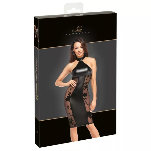 Noir - glanzendes Neckholder-Kleid (schwarz) - L